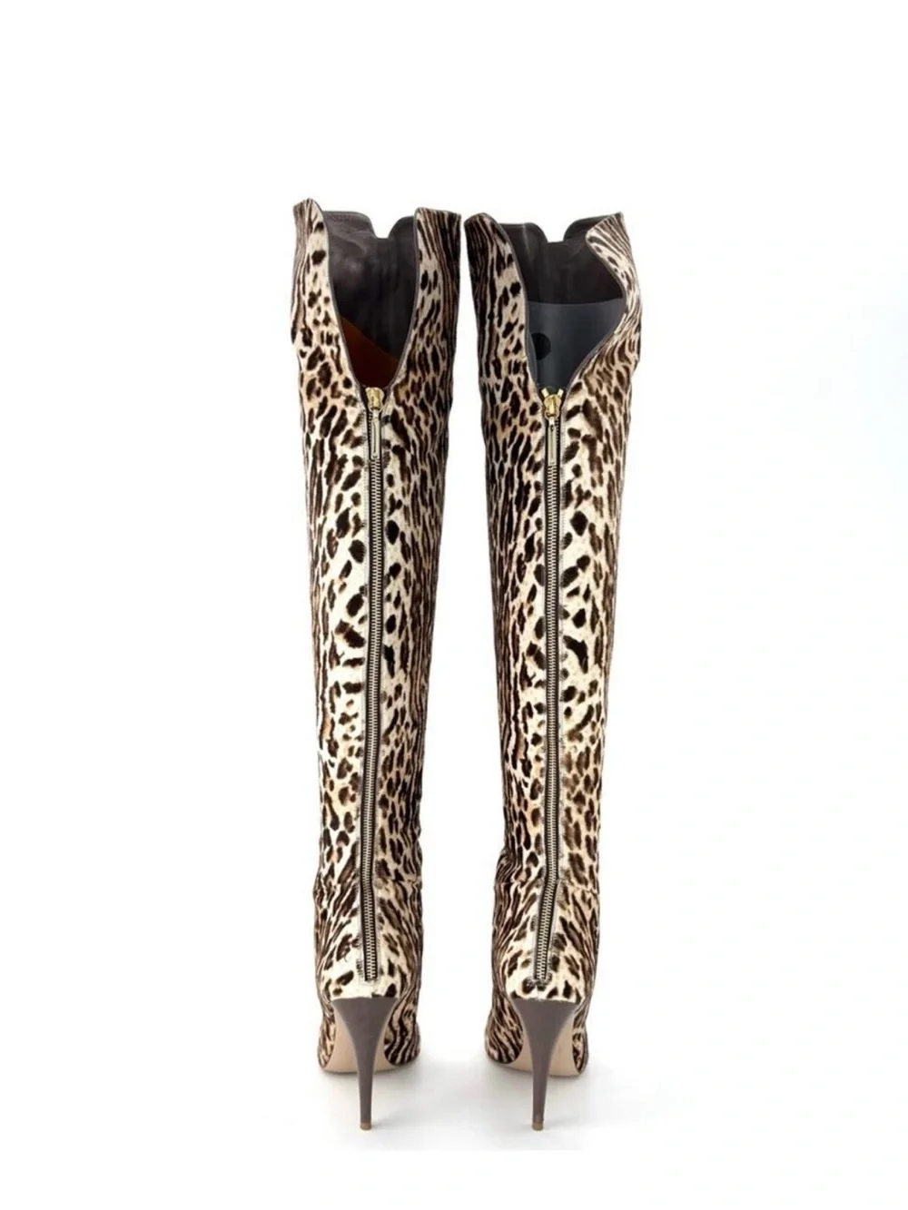 NEW Valentino Garavani Leopard-Print FUR Over-the-Knee Boots - Brown & Tan